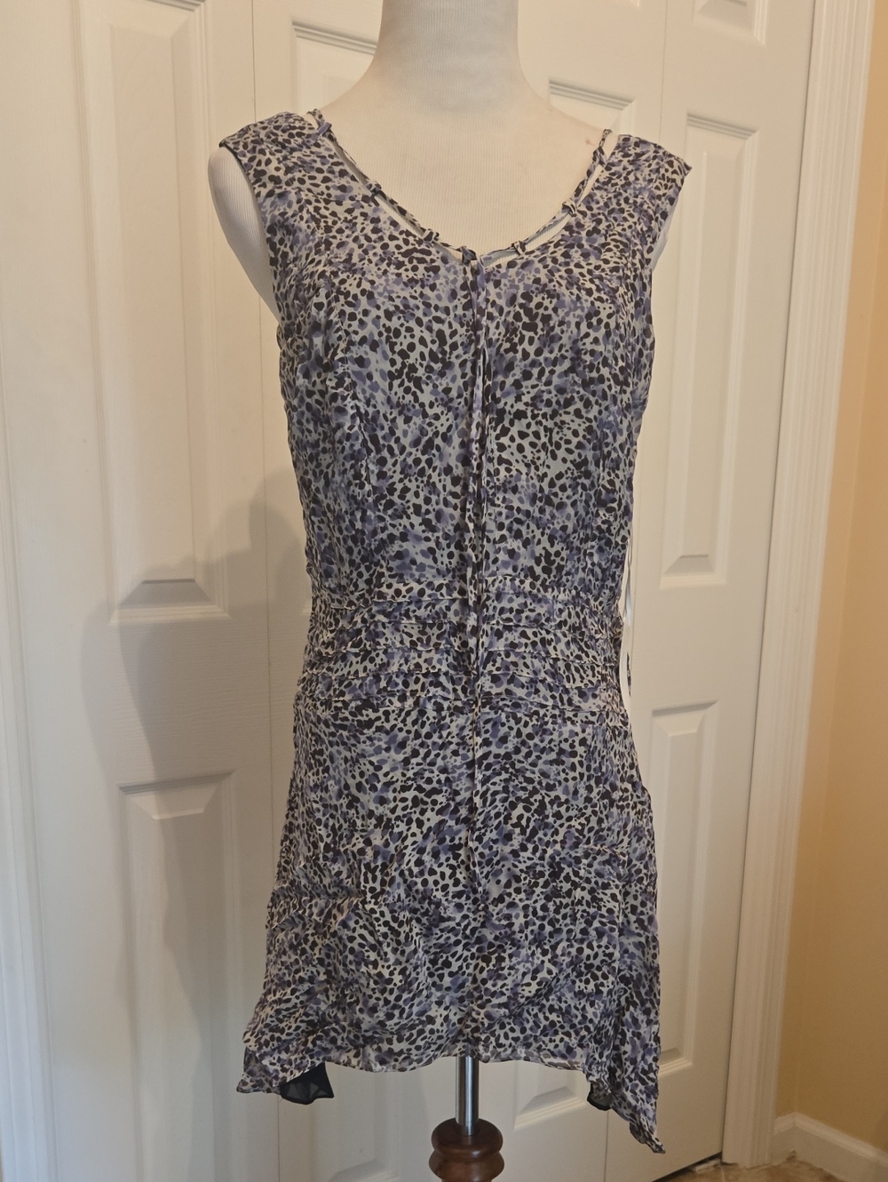 NWT JENNY HAN purple and Green Leopard-Print Chiffon Mini Dress Sz 4